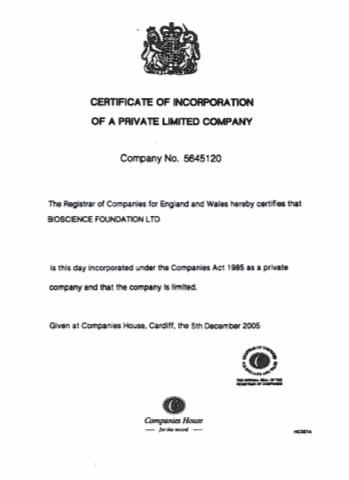 Certificate of incorporation